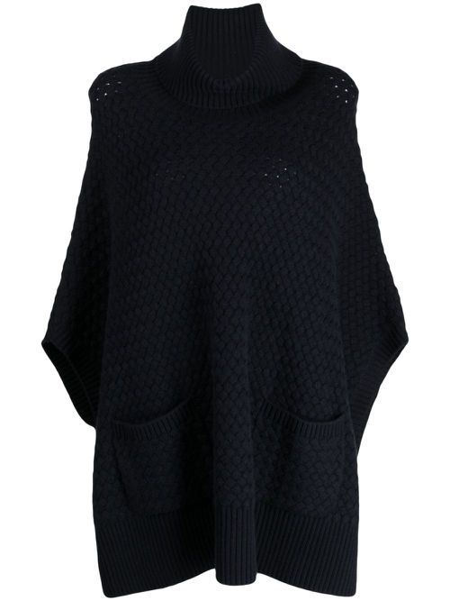 Basket-weave cashmere poncho - Blue
