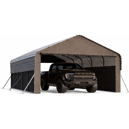 Garvee 12'X24'X9' Enclosed Oversized Metal Carport, Steel Heavy Duty Carport for All-Weather, Permanent Shelter for Full- Pickup Trucks, Boats, and Tractor