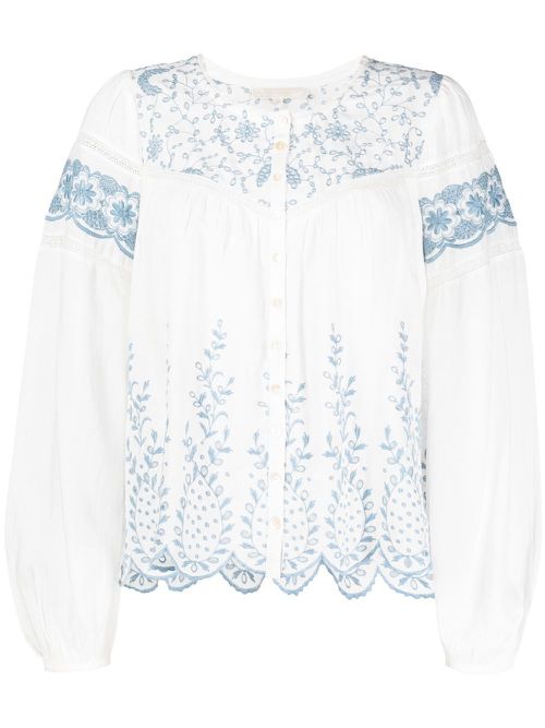 Embroidered crew neck blouse - White