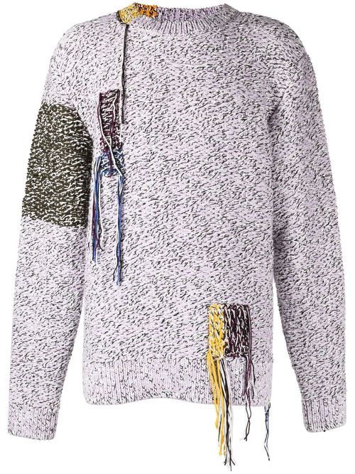 Fringed marl-knit jumper - Purple