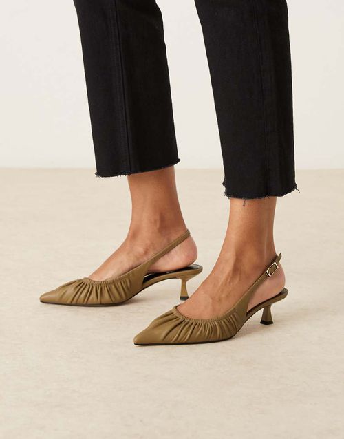 Serenity ruched slingback kitten heel shoes in khaki green