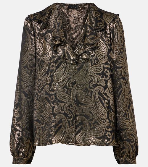 Paisley ruffled silk-blend blouse