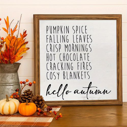 TEMU Modern Autumn Wooden Plaque Sign - "hello Autumn" With Pumpkin & Fall , Rustic Wall Decor For Tabletop, Shelf, Or Desk, Seasonal Home Decor