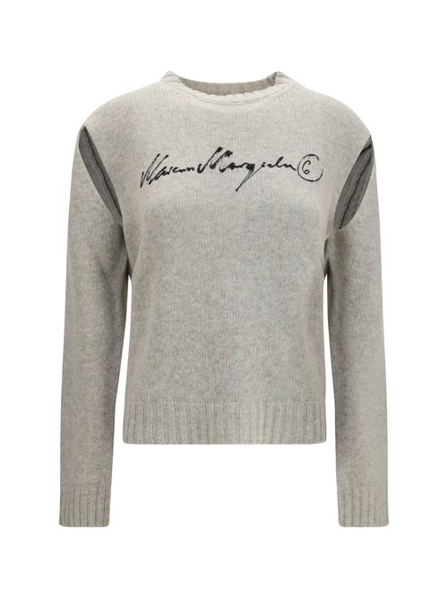 Logo-Embroidered Knit Sweater — Gray
