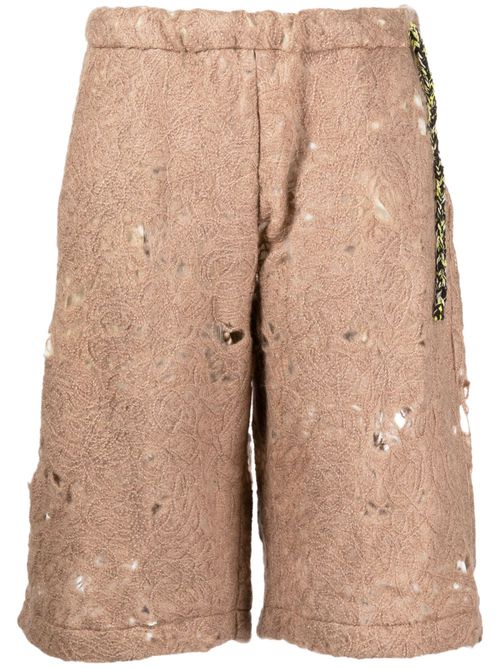 Distressed open-knit shorts - Brown