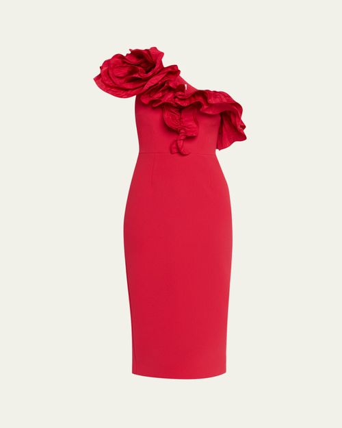Zarya One-Shoulder Ruffle Bodycon Midi Dress