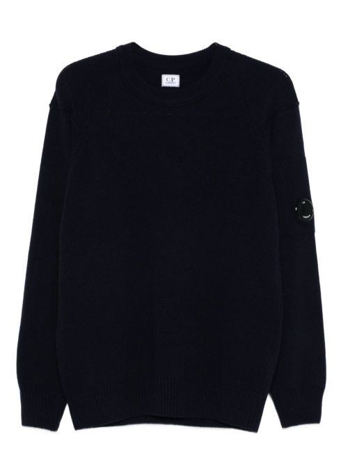 Logo-Embroidered Wool Crewneck Sweater — Navy