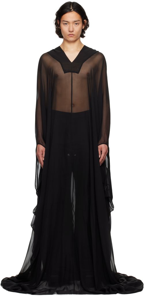 Rick Owens Black Hollywood Hooded Kaftan Pullover Coat