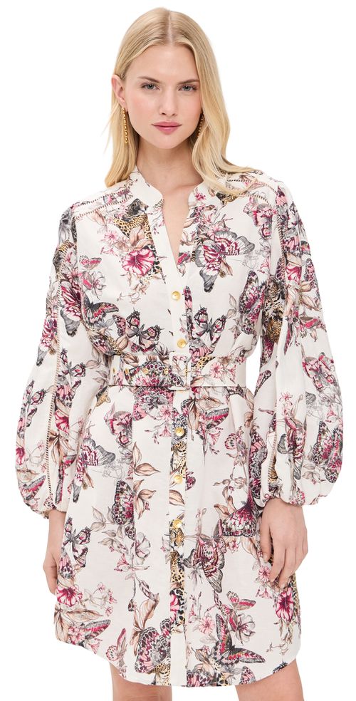 Butterfly Jungle Shirt Dress White Multi Butterfly