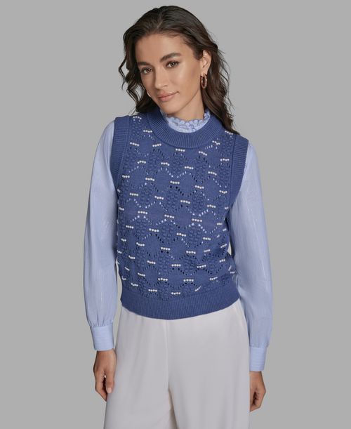 Women's Crewneck Sleeveless Sweater - Denim Heather