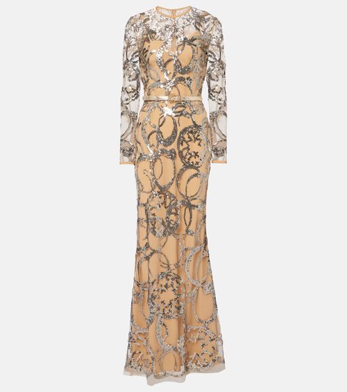 Sequined sheer tulle gown