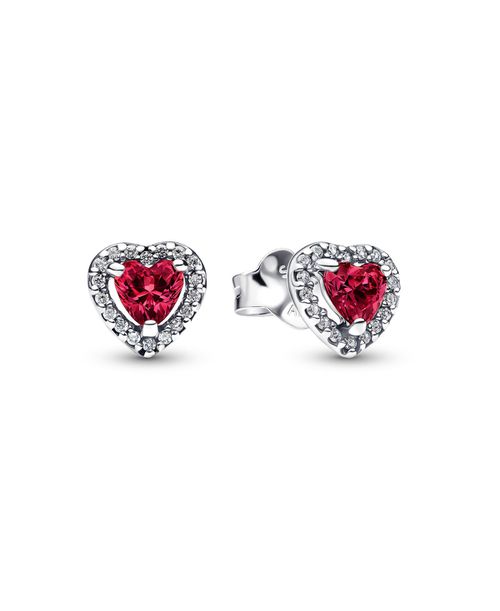 Elevated Red Heart Stud Earrings - Silver