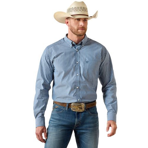Men's Pro Series Judah Fitted Western Shirt Long Sleeve in Poseidon Stripe, Size 2X-Large, by