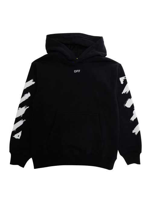 Diagonal Paint Print Cotton Hoodie — Black