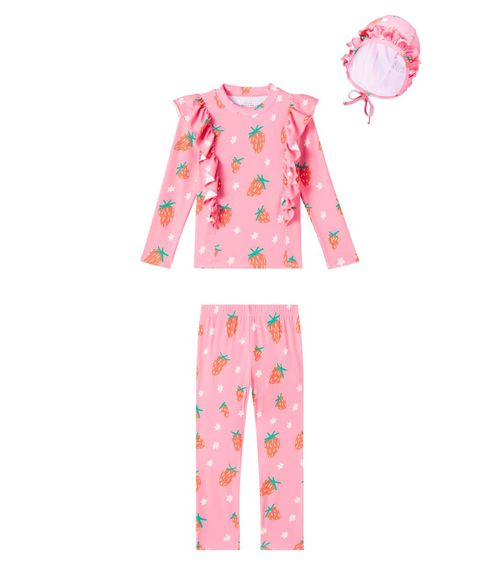 Jellymallow Strawberry ruffled swimsuit and cap set
