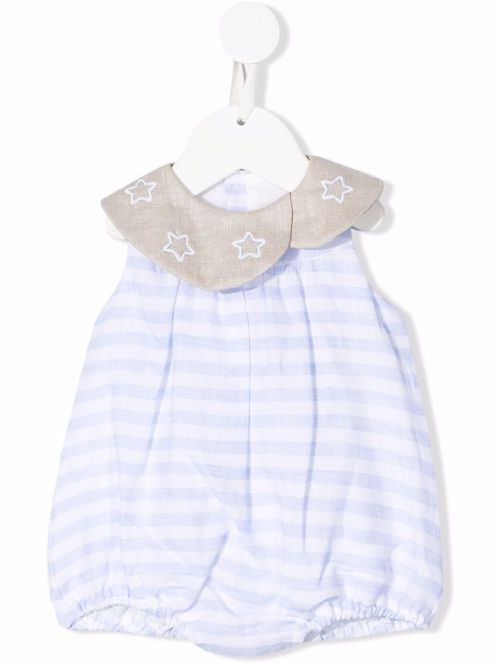 Collared stripe-print bodysuit - Blue