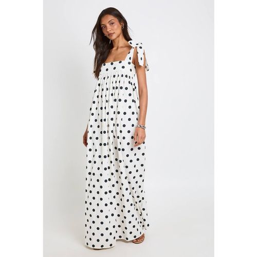Boohoo Women's Tall Cotton Poplin Polka Dot Swing Dress in Ivory