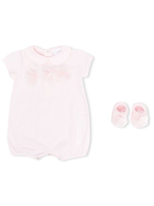 Floral-applique babygrow set - Pink