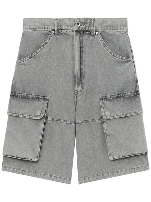 Wide-leg cargo denim shorts - Grey