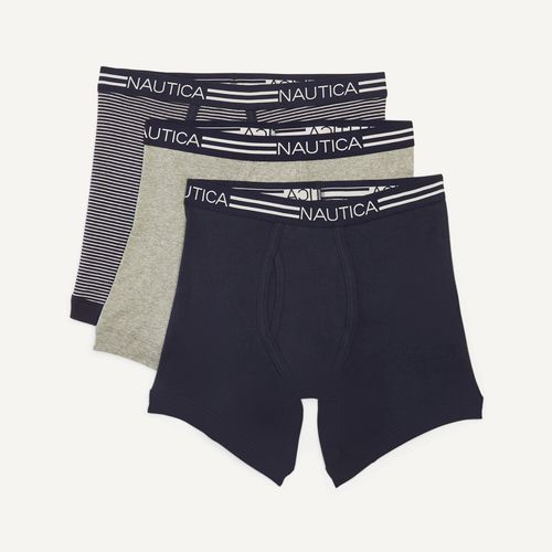 Mens Solid Cotton Boxer Briefs, 3-Pack