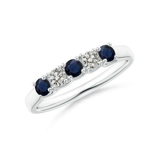 Angara 0.36 Carat Half Eternity Five Stone Sapphire and Diamond Wedding Band in 18K White Gold