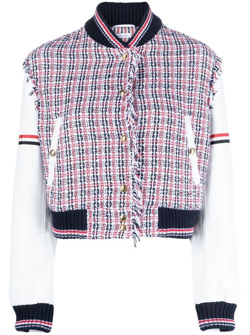 RWB-stripe panelled bomber jacket - White