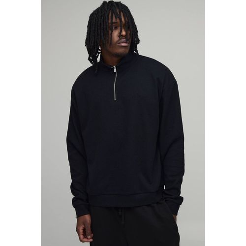 Tall Oversized Boxy Waffle Quarter Zip Sweatshirt | Black | Large
