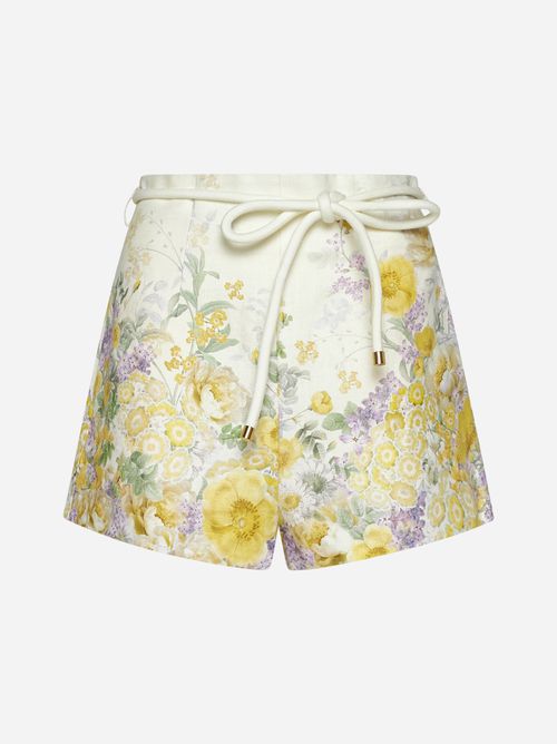 Harmony print linen shorts