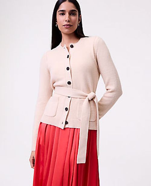 Ann Taylor Petite Belted Crew Neck Cardigan
