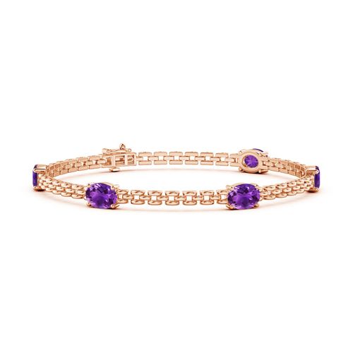 Angara 3.5 Carats Five Stone Oval Amethyst Station Link Bracelet in 14K Rose Gold