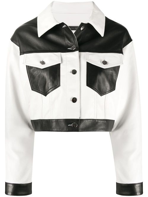 Cropped colour block jacket - White