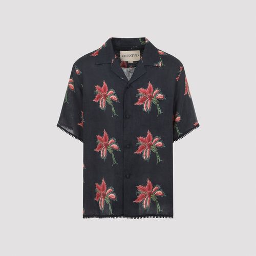 Linen Bowling Shirt with Papier Floral Print for Man