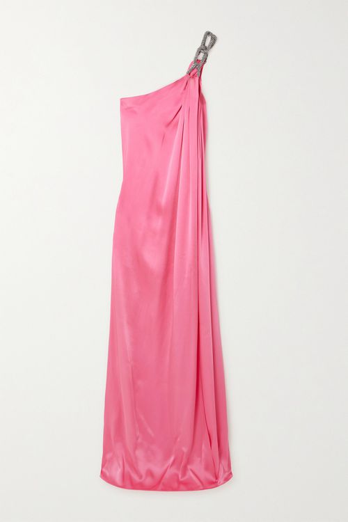 Falabella One-shoulder Crystal-embellished Satin Gown - Pink