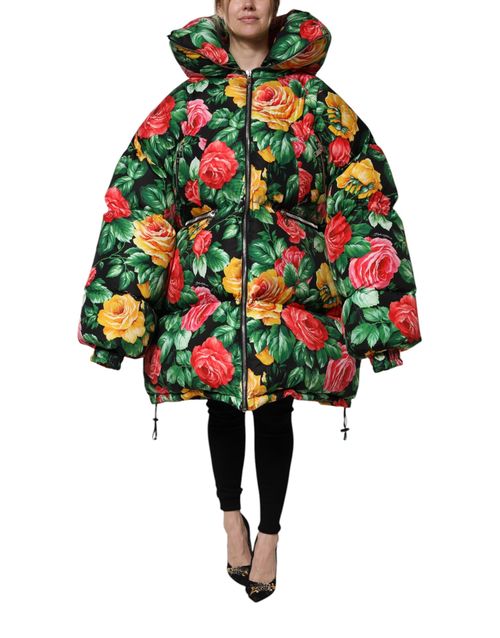 Floral-Print Puffer Puffer Jacket — Multicolor