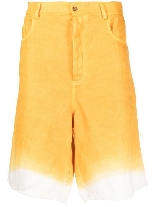 Two-tone knee-length linen shorts - Yellow