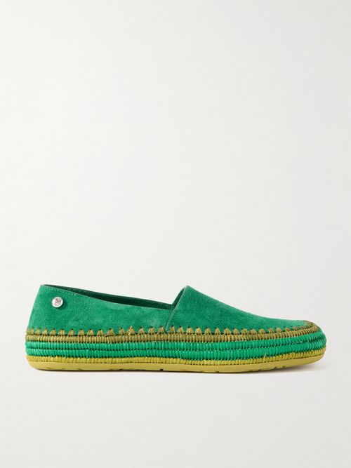 + Paula's Ibiza Rio Raffia-trimmed Suede Espadrilles - Green