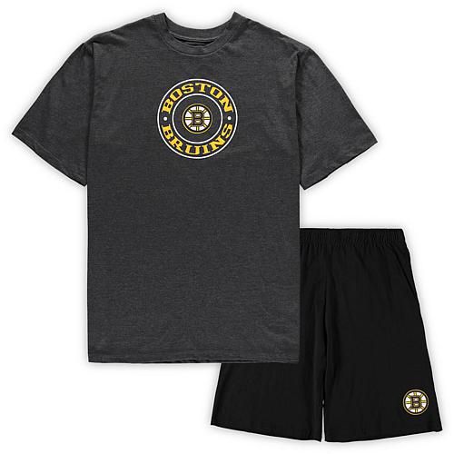Men's Black/Heathered Charcoal Boston Bruins Big & Tall T-Shirt & Shorts Sleep Set - Xlt