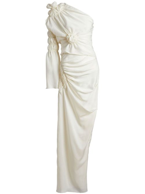 Apollo one-shoulder draped long dress - Neutrals