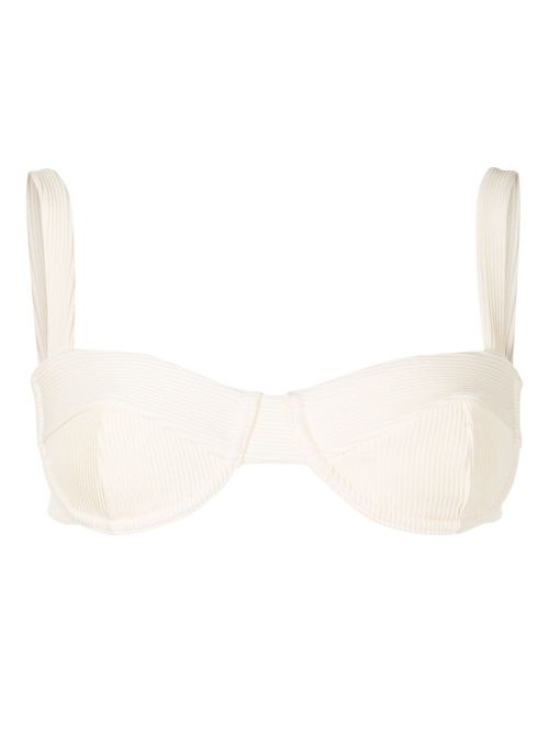 Underwire-cup ribbed bikini top - White