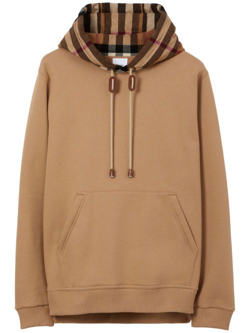 Men's Check Cotton Flannel Hooded Sweatshirt with Drawstring