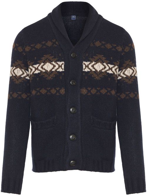 Fair isle-intarsia cardigan - Blue