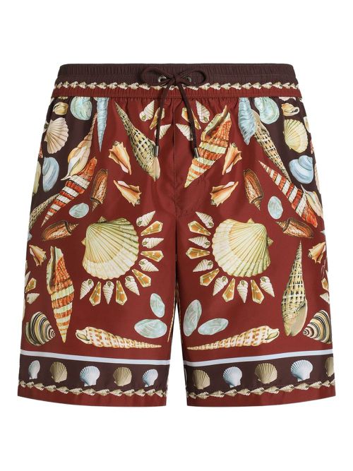 Shell-print swim shorts - Brown