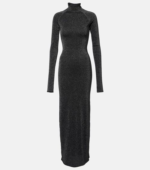 Lamé turtleneck maxi dress
