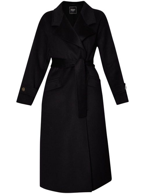 Belted wool-blend coat - Black