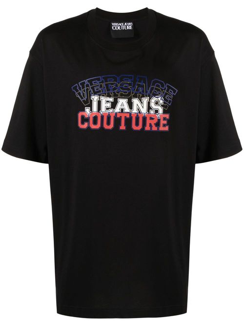 Flocked-logo cotton T-shirt - Black