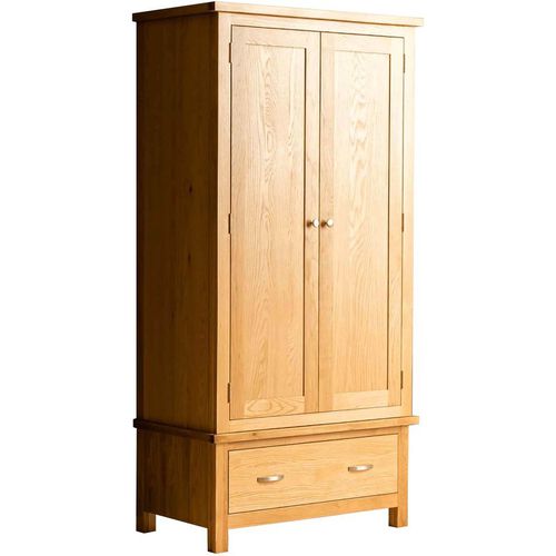 London Oak Double Wardrobe with Drawer | Solid Wood | Oak | Roseland
