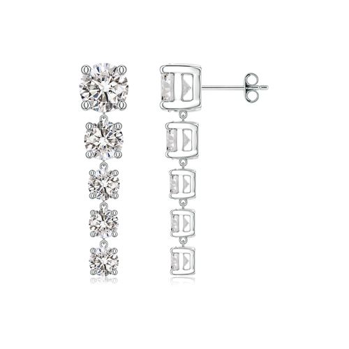 Angara 4.26 CTW Graduated Round Diamond Five-Stone Dangle Earrings in Silver