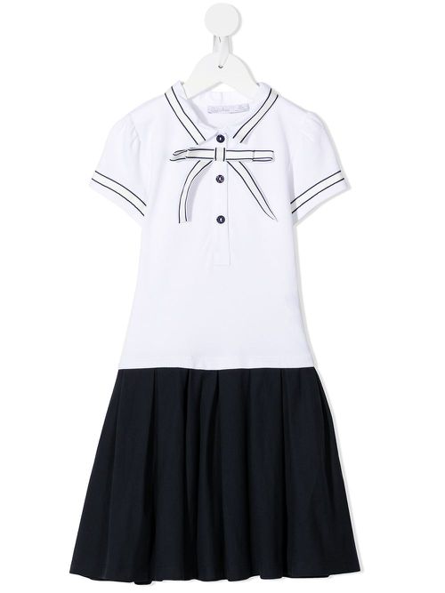 Bow-detail polo-collar dress - White
