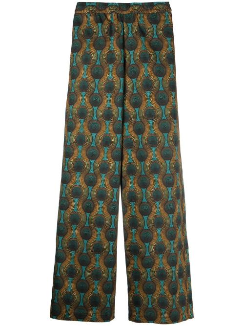 Geometric-Print Cotton Trousers — Olive Green