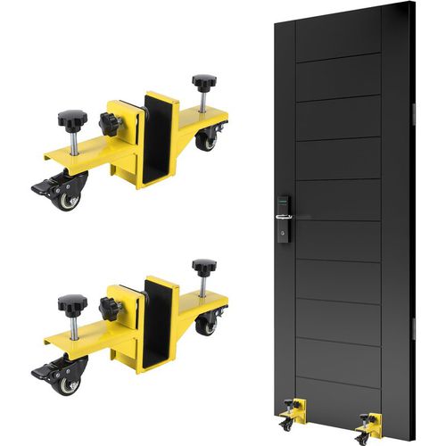Garvee 2 Piece Door Installation Kit for 0-1.89 Inch Thick Doors, 750 Lbs Capacity, Adjustable Clamp, Q235 Steel, 360° Wheels with Brake, Solo Use, Commercial & Residentia